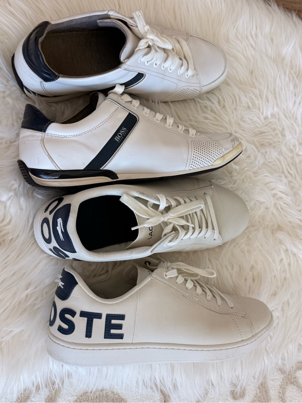 Boss and Lacoste White Sneakers with Navy Detailing